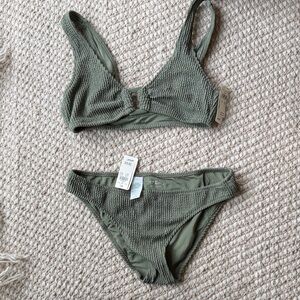aerie Olive Green Textured Bikini Set